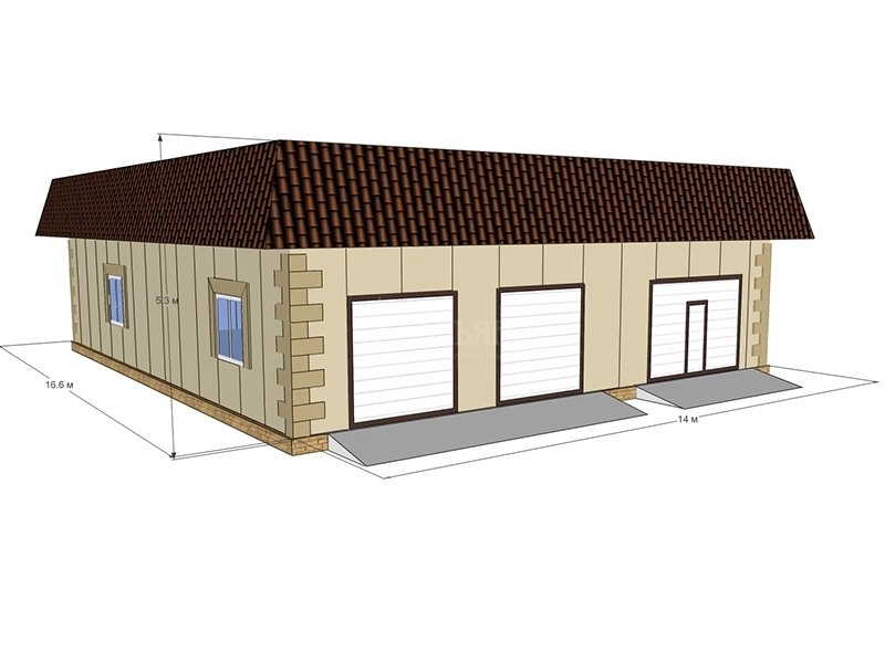 3D визуализация Грузовой гараж из сэндвич-панелей - фото 1